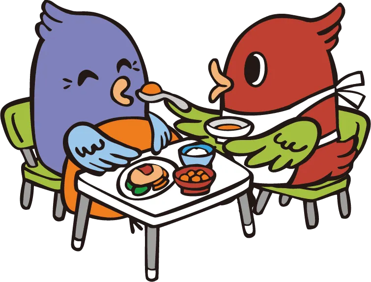 ご飯を食べている鳥のイラスト